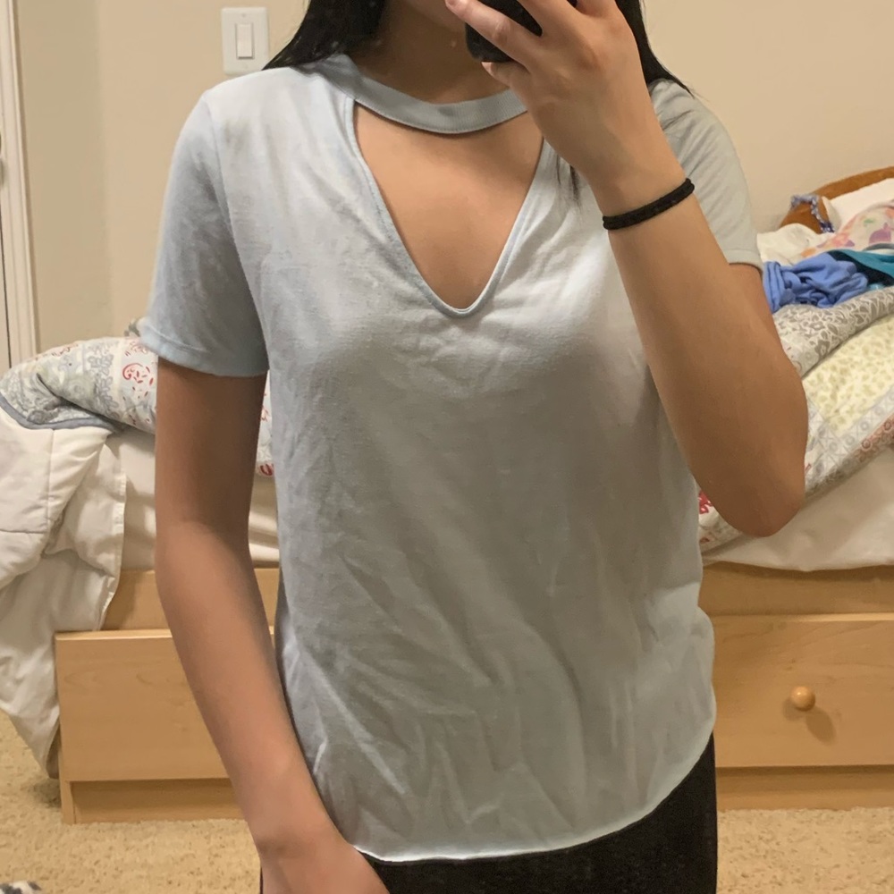 Light blue v neck cut out top